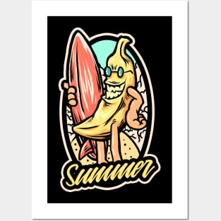 banana surfing Posters and Art